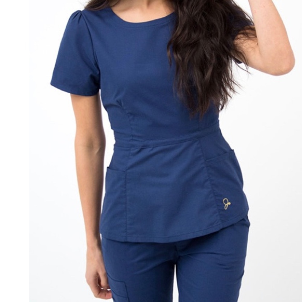 Jaanuu peplum navy scrub top